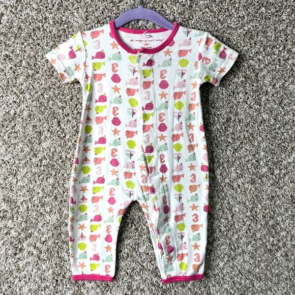 Magnificent Baby One Piece Baby 6M Ocean Animal Print Magnetic - Picture 1 of 3